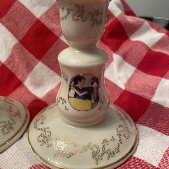 Lenox Disney Fine China 24k Gold “Snow White”Candlesticks Set of 2 5” Tall - Picture 2 of 12